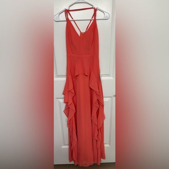 Lulus XS Coral Ruffle Maxi Dress Sleeveless Strappy Send Offer 💖 - Picture 2 of 6